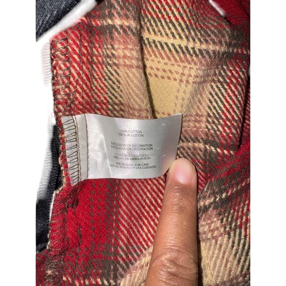 Orvis Men Heavyweight Plaid Flannel Button Down Red and Cream - Picture 5 of 6